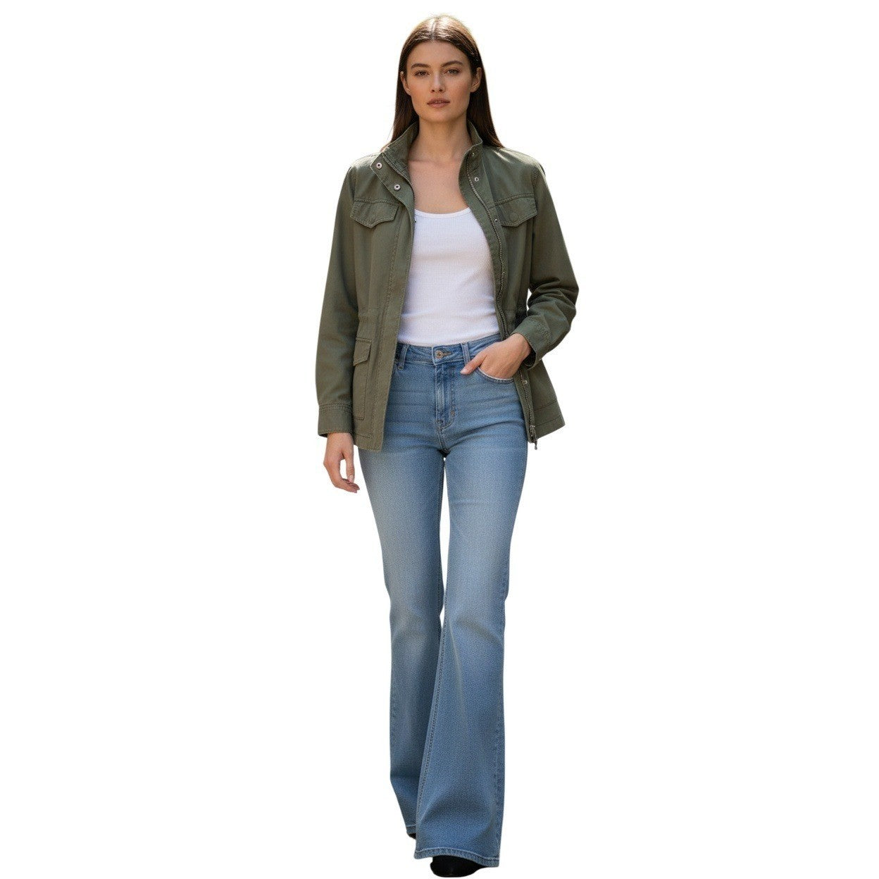 Light Wash High Rise Flare Jeans Vintage-Style Bell Bottom Denim 31x30