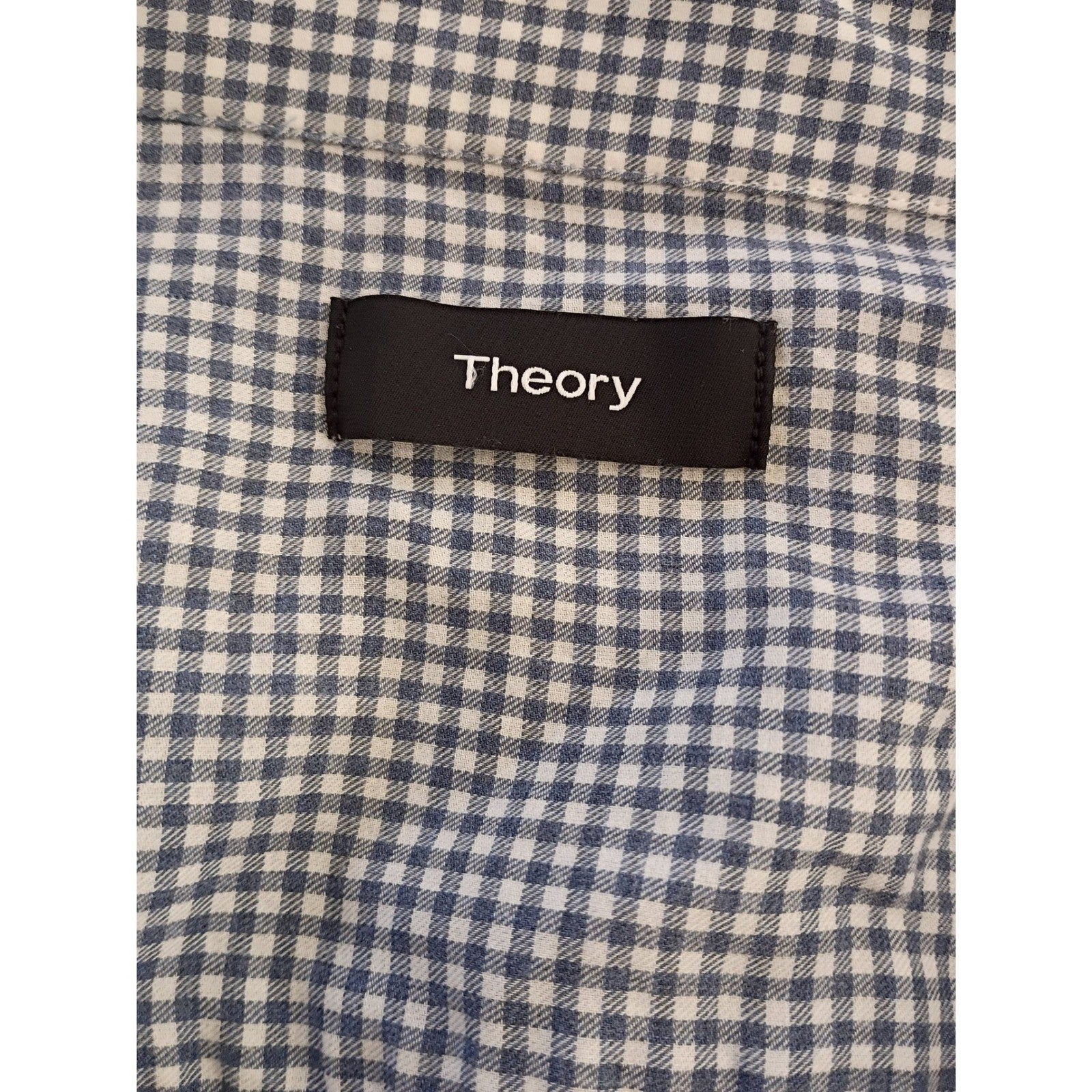 Theory Gingham Check Shirt Blue White Long Sleeve Refined Classic XL