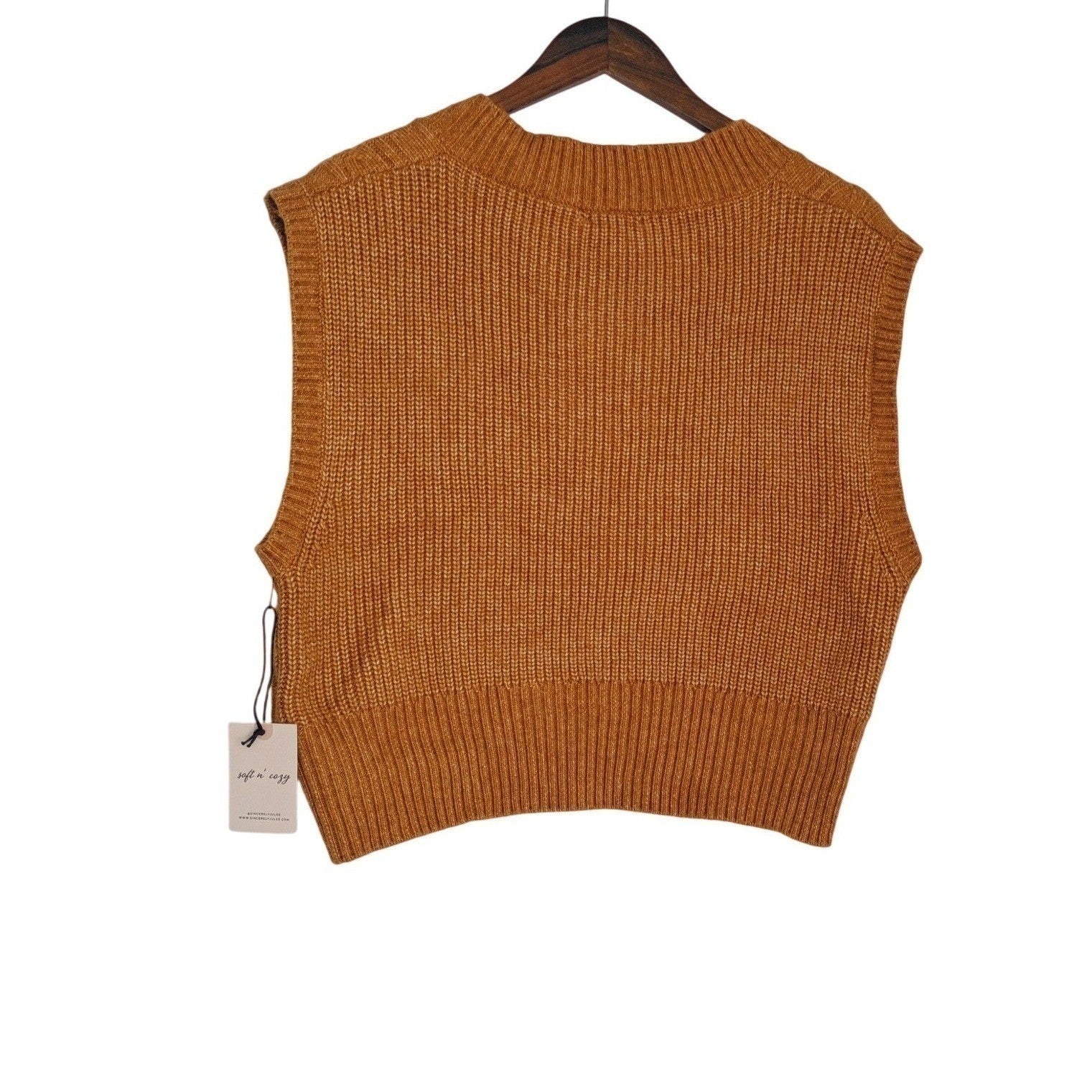 Sincerely Jules NWT Cable Knit Sweater Vest L Amber Orange Preppy Y2K Style