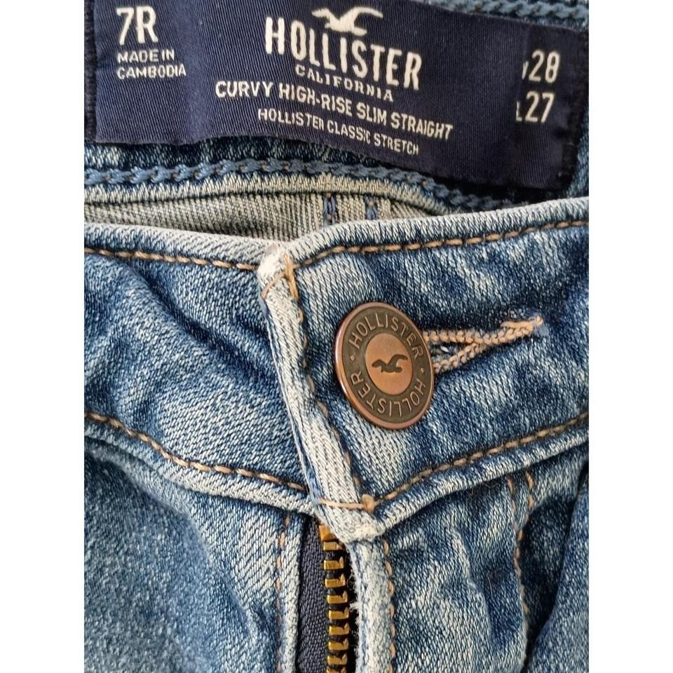 Hollister Curvy High Rise Slim Straight Jeans Blue Stretch Women 7R W28 / L 27