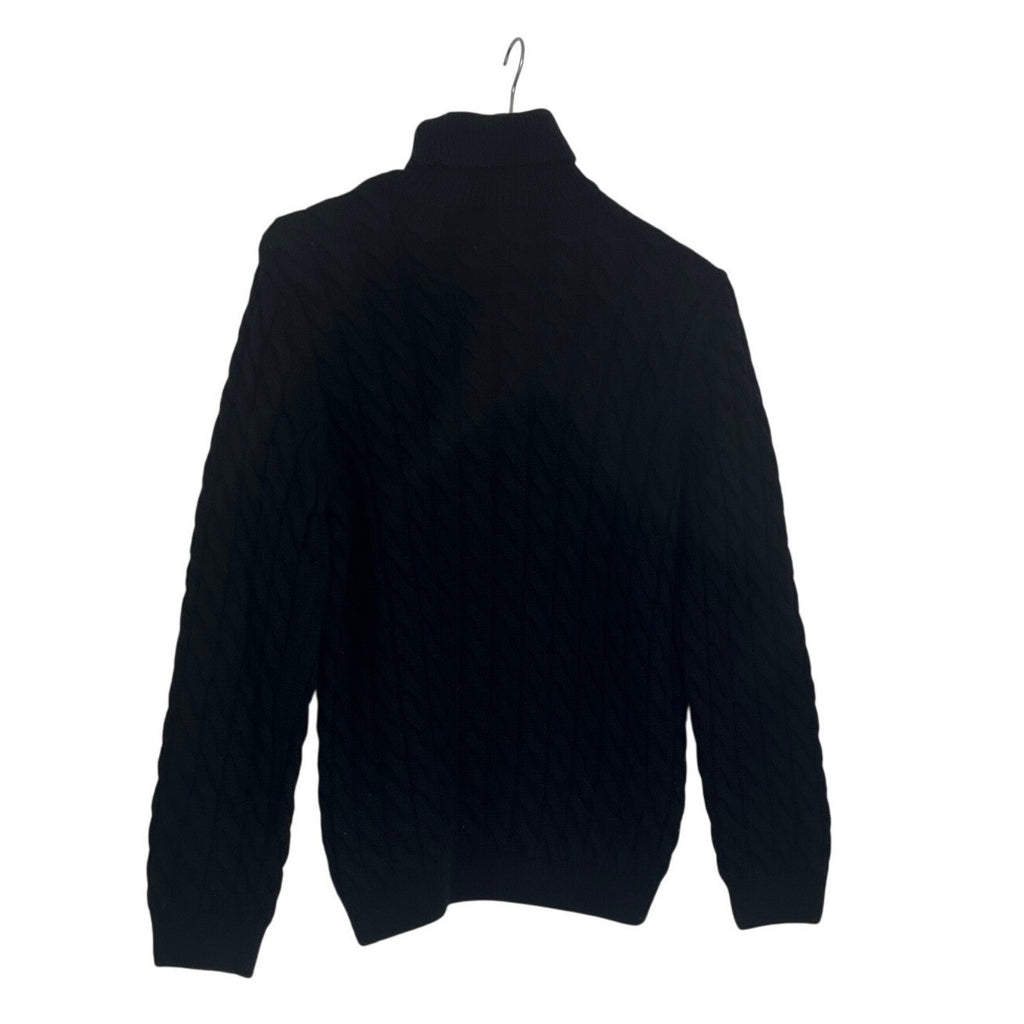 ZARA Black Cable Knit Fisherman Turtleneck Sweater 20% Wool Chunky Warm Winter M