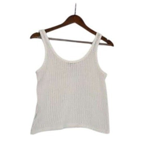 Massimo Dutti Cream Ribbed Mesh Knit Tank Top Scoop Neck Cotton Minimalist S