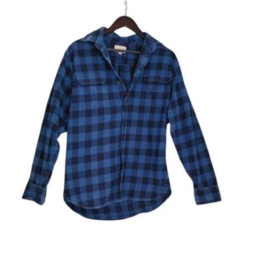 Jachs NY Cozy 100% Cotton Blue Plaid Flannel Shirt Button Up Long Sleeve Mens M
