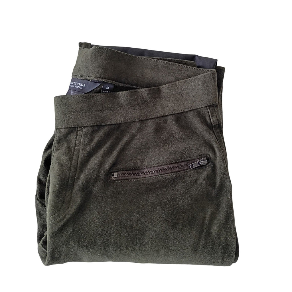 Simply Vera Wang Faux Suede Moto Leggings Pants Olive Green Size M