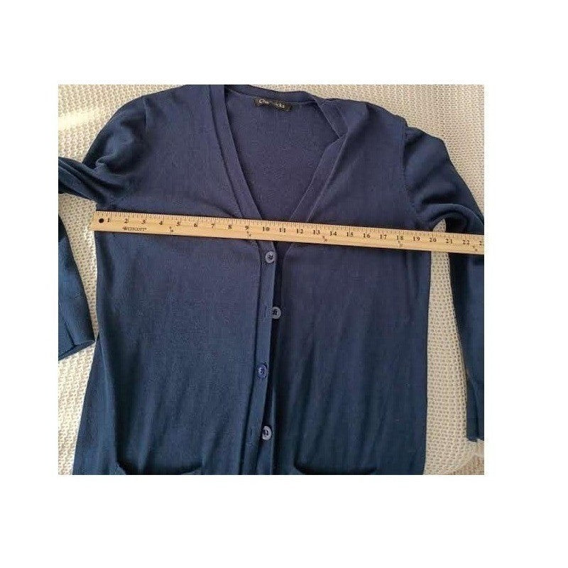 CHADWICKS 100% Cozy Casual Cotton Navy Blue Button Front Cardigan Size L