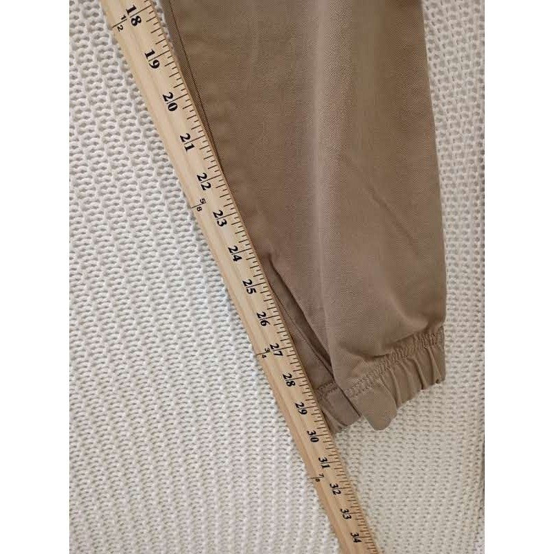 Free World Clothing 100% Cotton Cargo Jogger Pants Tan Drawstring Size Medium