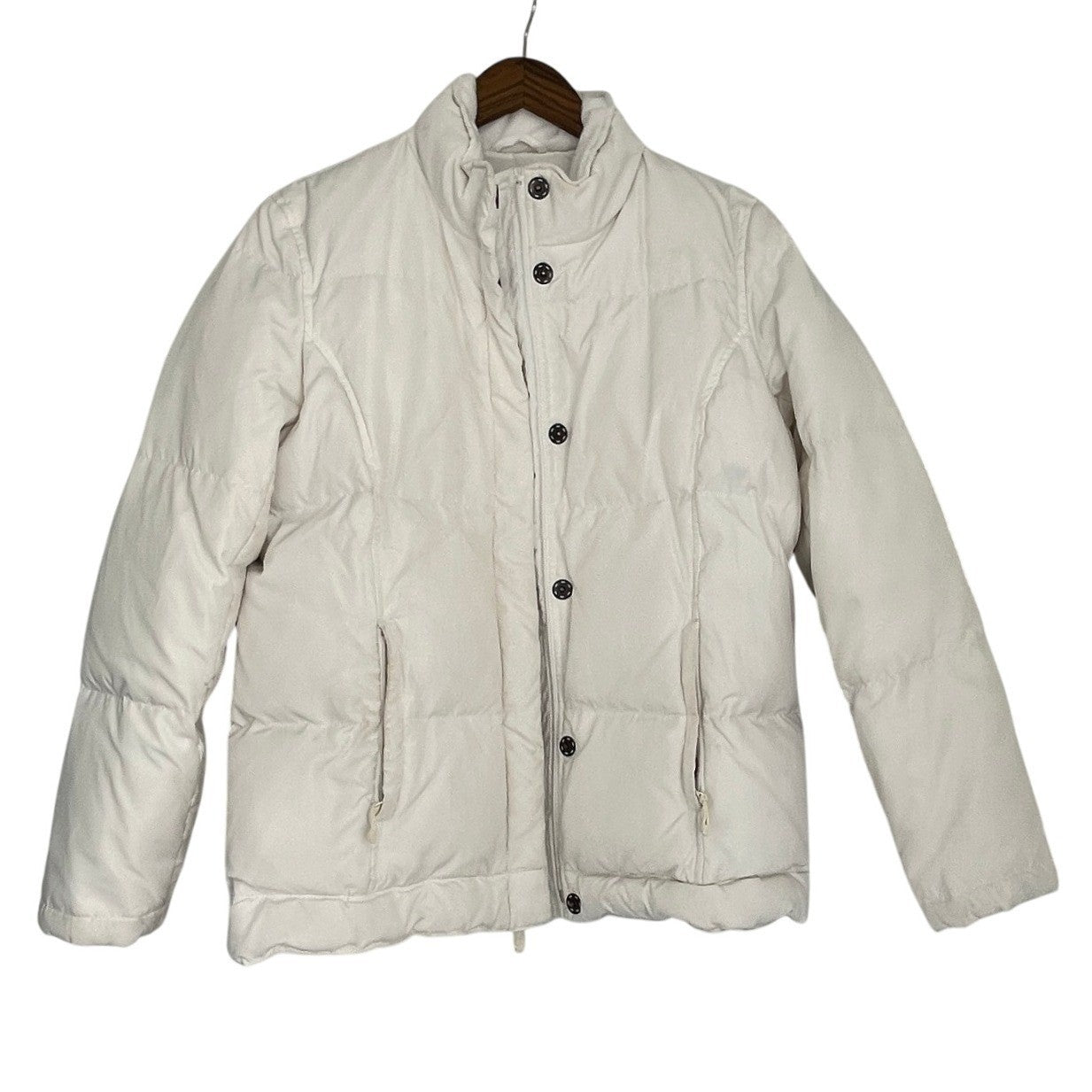 GAP Puffer Jacket White Down Quilted Fleece Lined Collar Full Zip Pockets M
