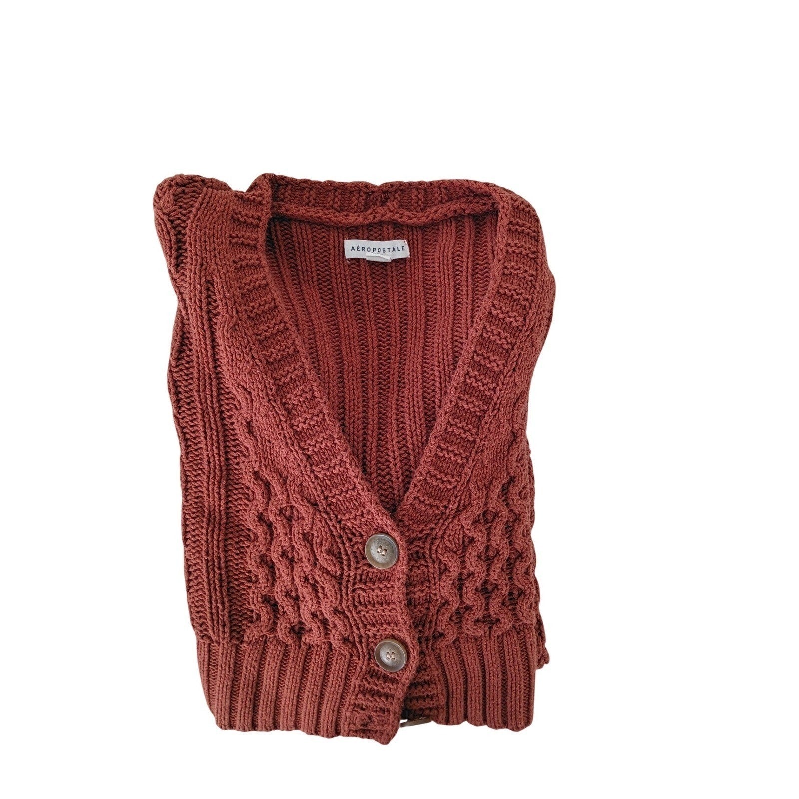 AEROPOSTALE Rust Cropped Cable Knit Cardigan Y2K Fairy Grunge Womens S