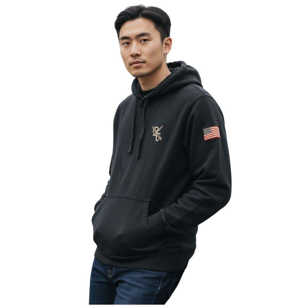 SPORT TEK Navy Bllue Cotton Fleese Logo American Flag Hoodie Sweatshirt Mens S
