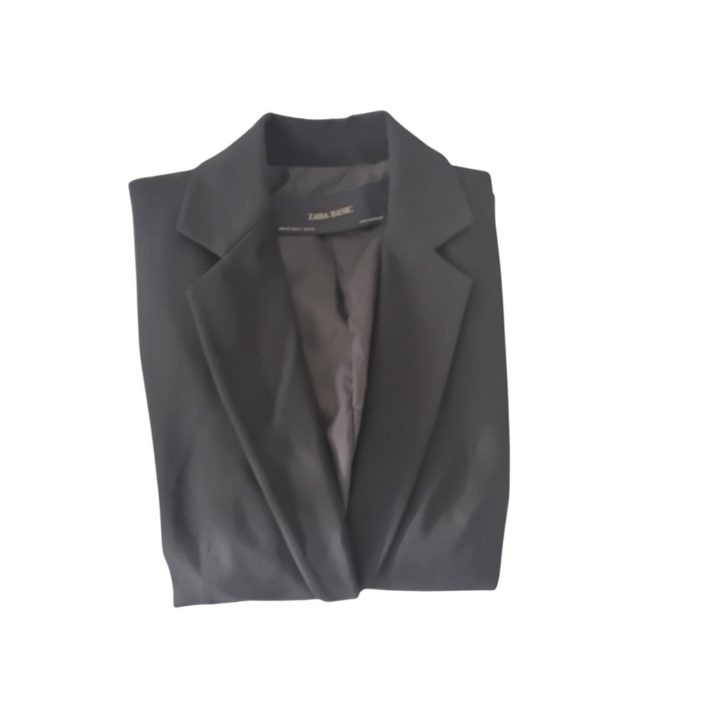 ZARA BASIC Black One Button Blazer Jacket Women US 6 Made in Morocco