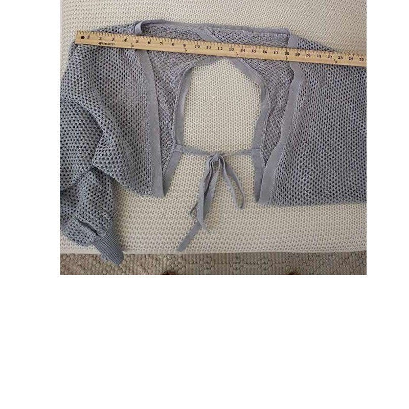 New AF Grey Mesh Open Back Tie Front Cropped Cardigan Sweater Sleeve Top Fit All