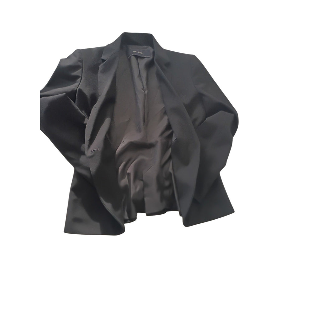 ZARA BASIC Black One Button Blazer Jacket Women US 6 Made in Morocco