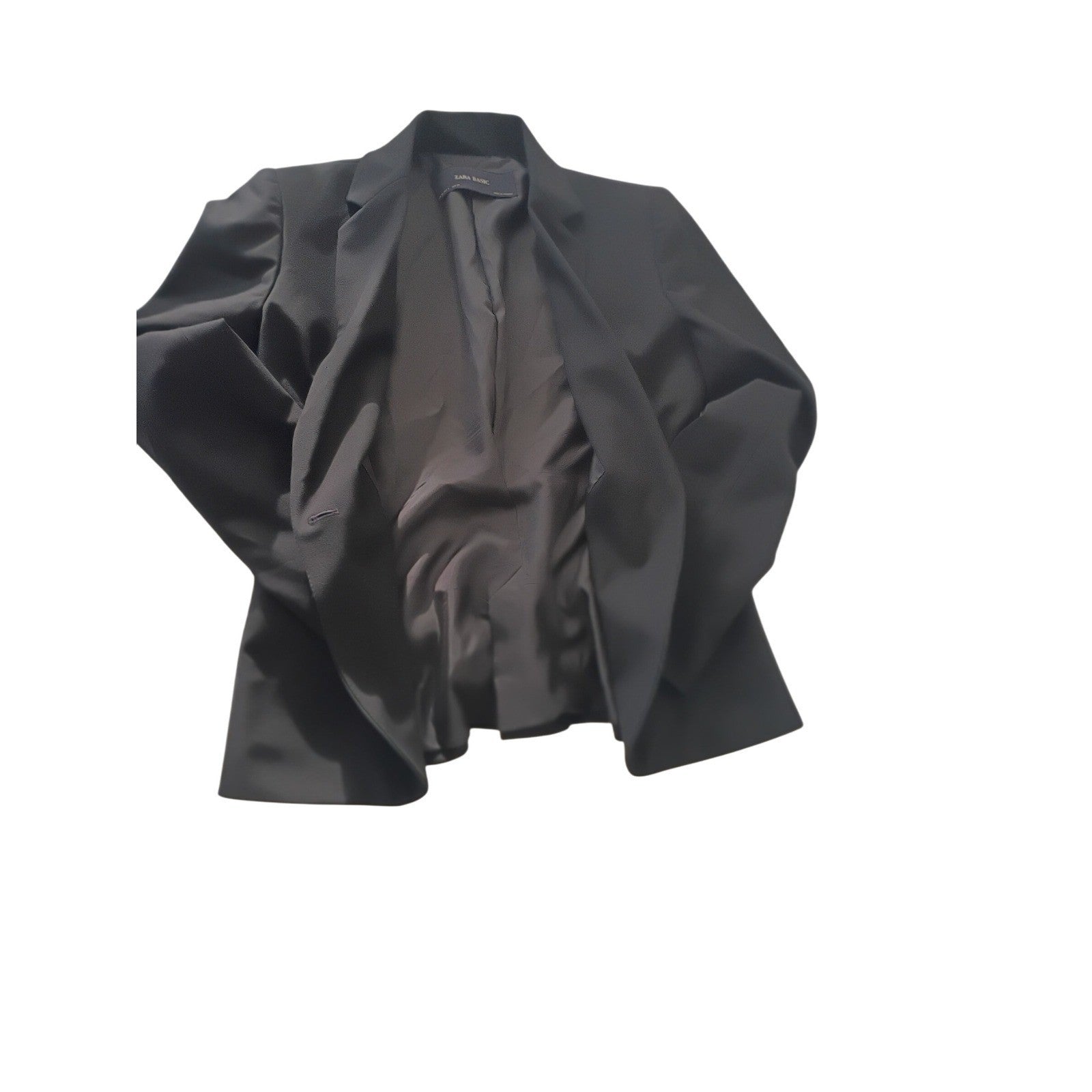 ZARA BASIC Black One Button Blazer Jacket Women US 6 Made in Morocco