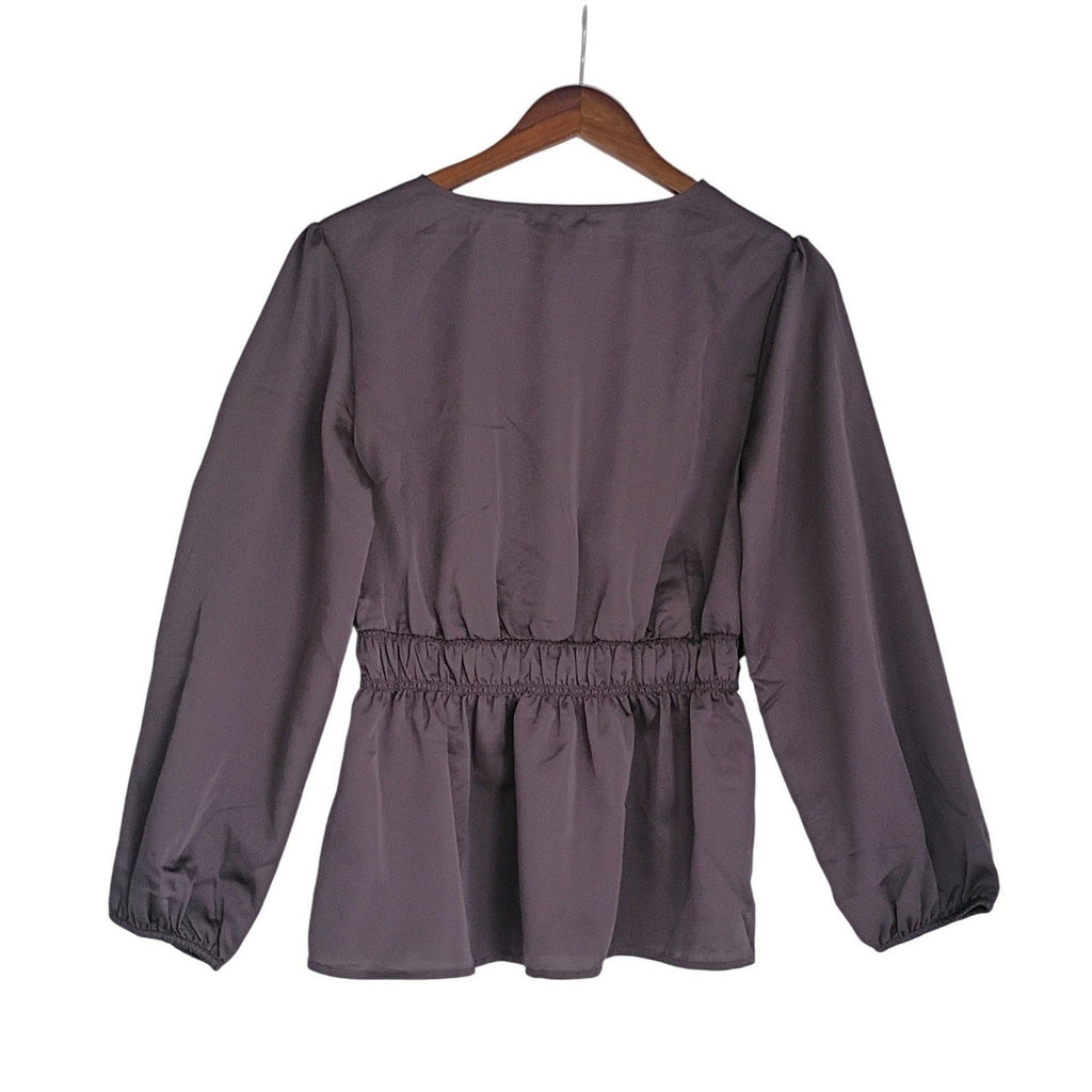 PLEIONE Coquette Plum Romantic Twist-Front Empire Blouse Soft Drape M NWOT