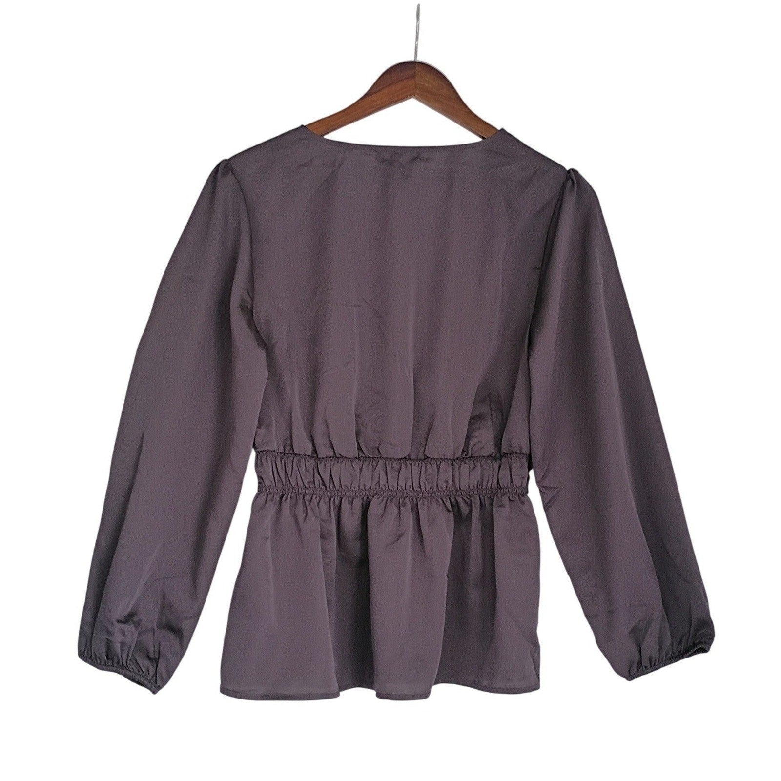 PLEIONE Coquette Plum Romantic Twist-Front Empire Blouse Soft Drape M NWOT