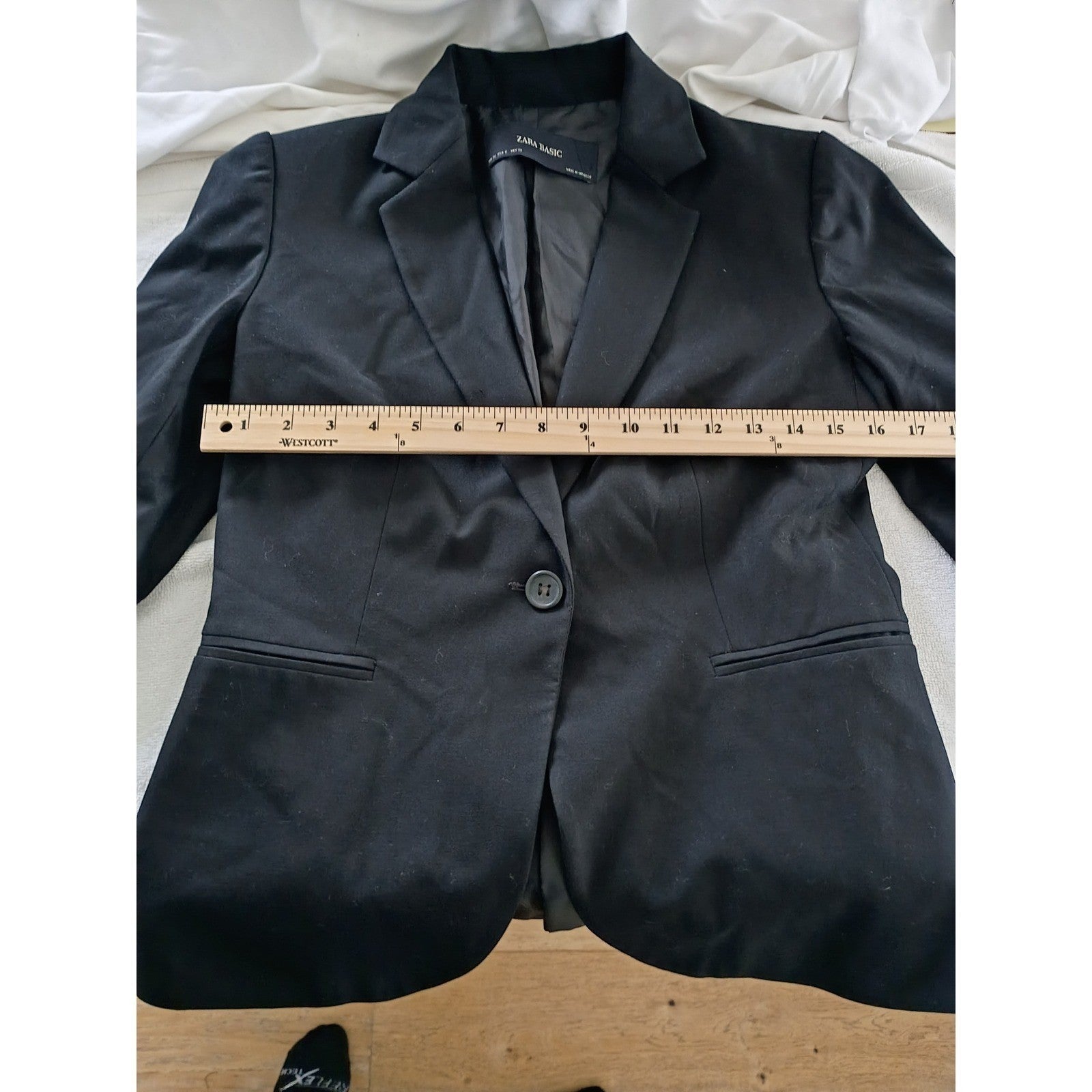 ZARA BASIC Black One Button Blazer Jacket Women US 6 Made in Morocco