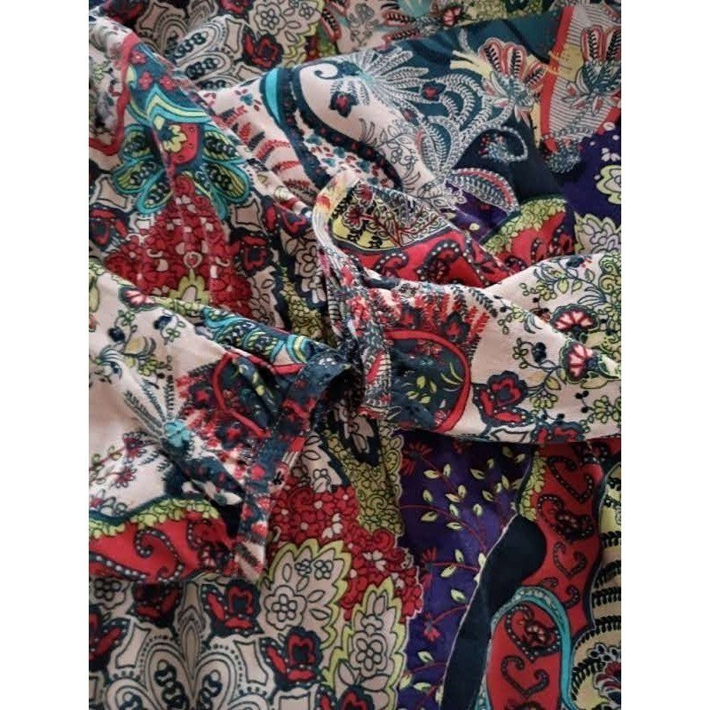EAST INDIA COMPANY Paisley Print Viscose Midi Dress 3/4 Sleeve Elastic Waist