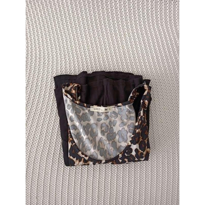 Coco USA Leopard Print Skater Dress Fit & Flare Black Sleeveless L Fits M Boho