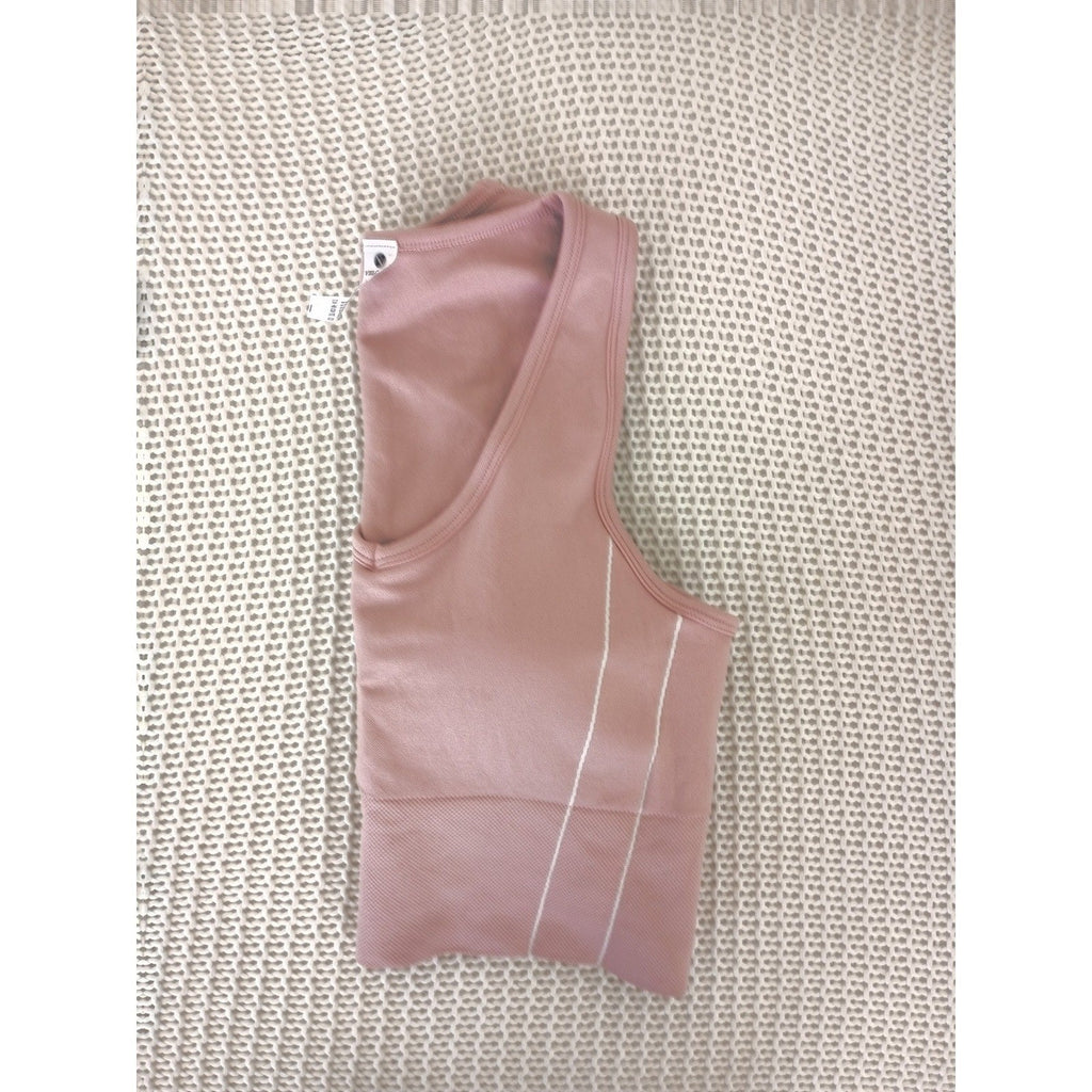 VELOCITY Seamless Ribbed Workout Activewear Bra Tank Top Dusty Rose Size Medium