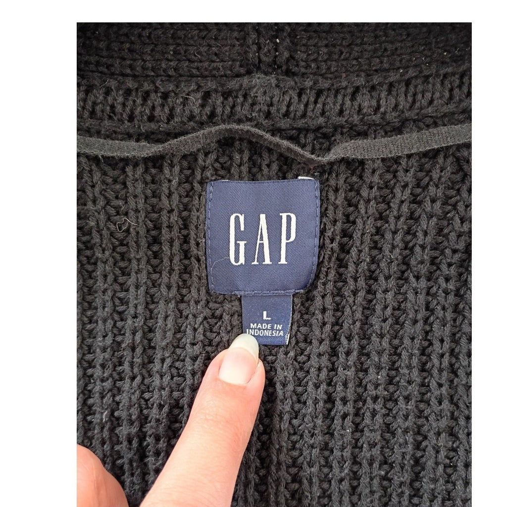 GAP 100% Cotton True Black L Longline Shawl Collar Cardigan Sweater Minimalist