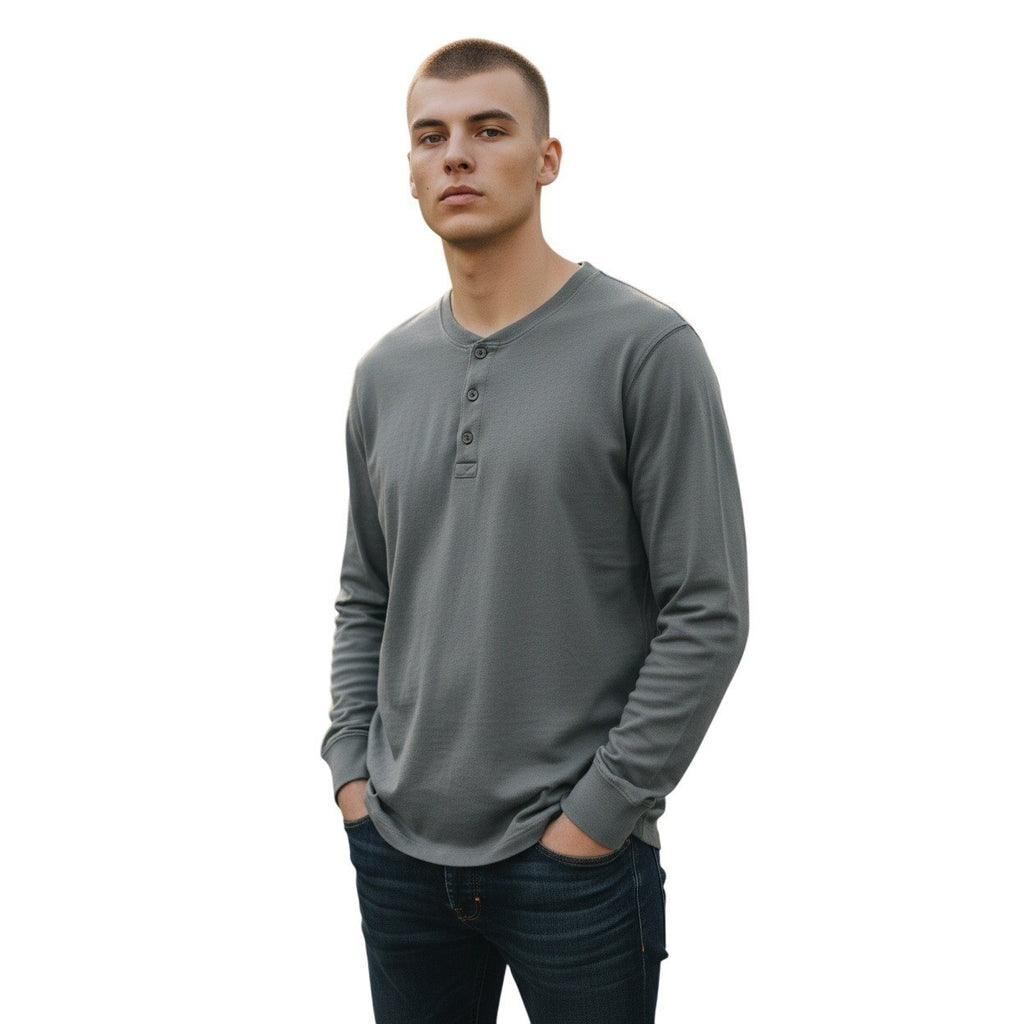 J Crew Long Sleeve Gray Henley Shirt Men's Size Large Button Up Casual Comfort