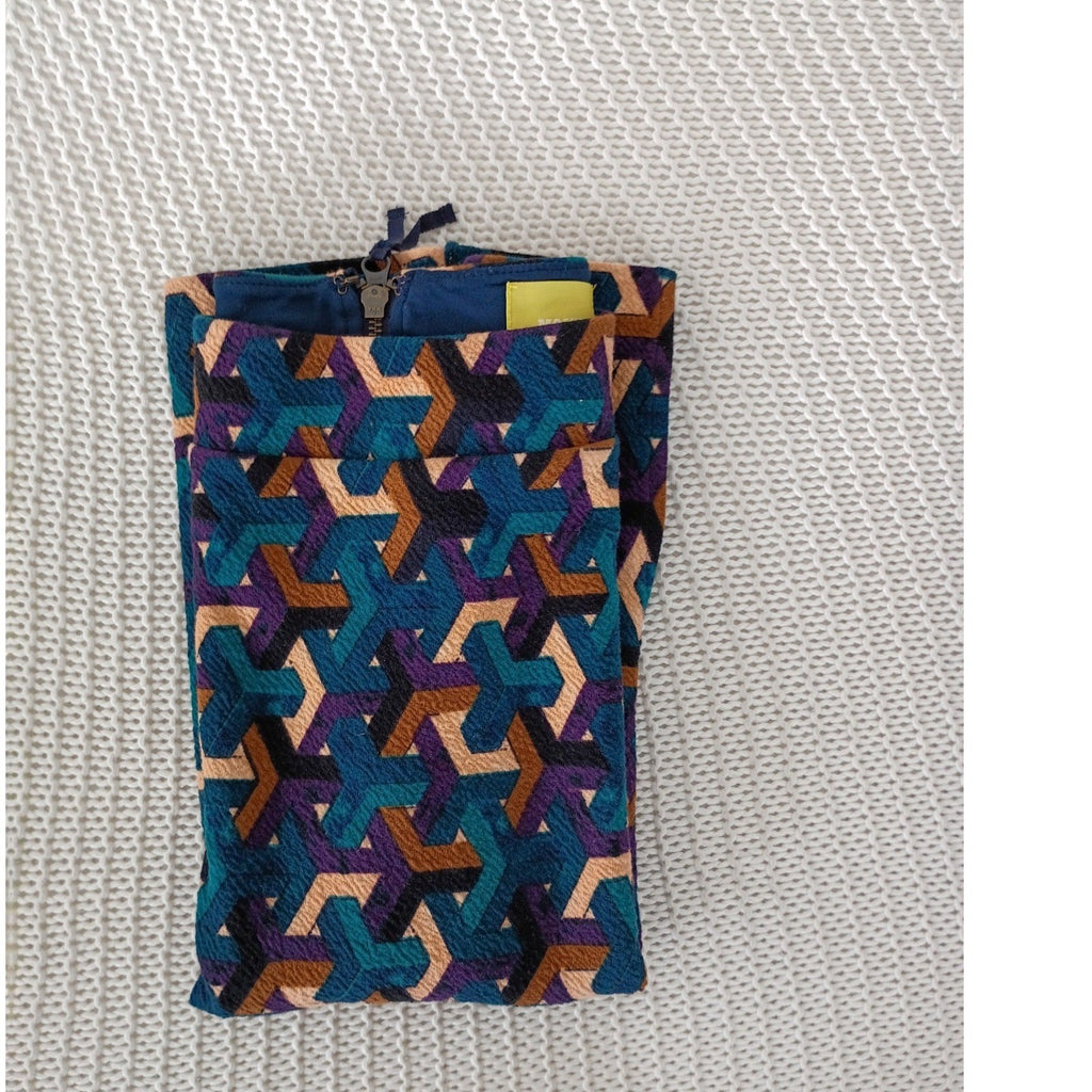 Maeve Anthropologie Geometric Optical Illusion Pencil Skirt Teal Purple Cotton S