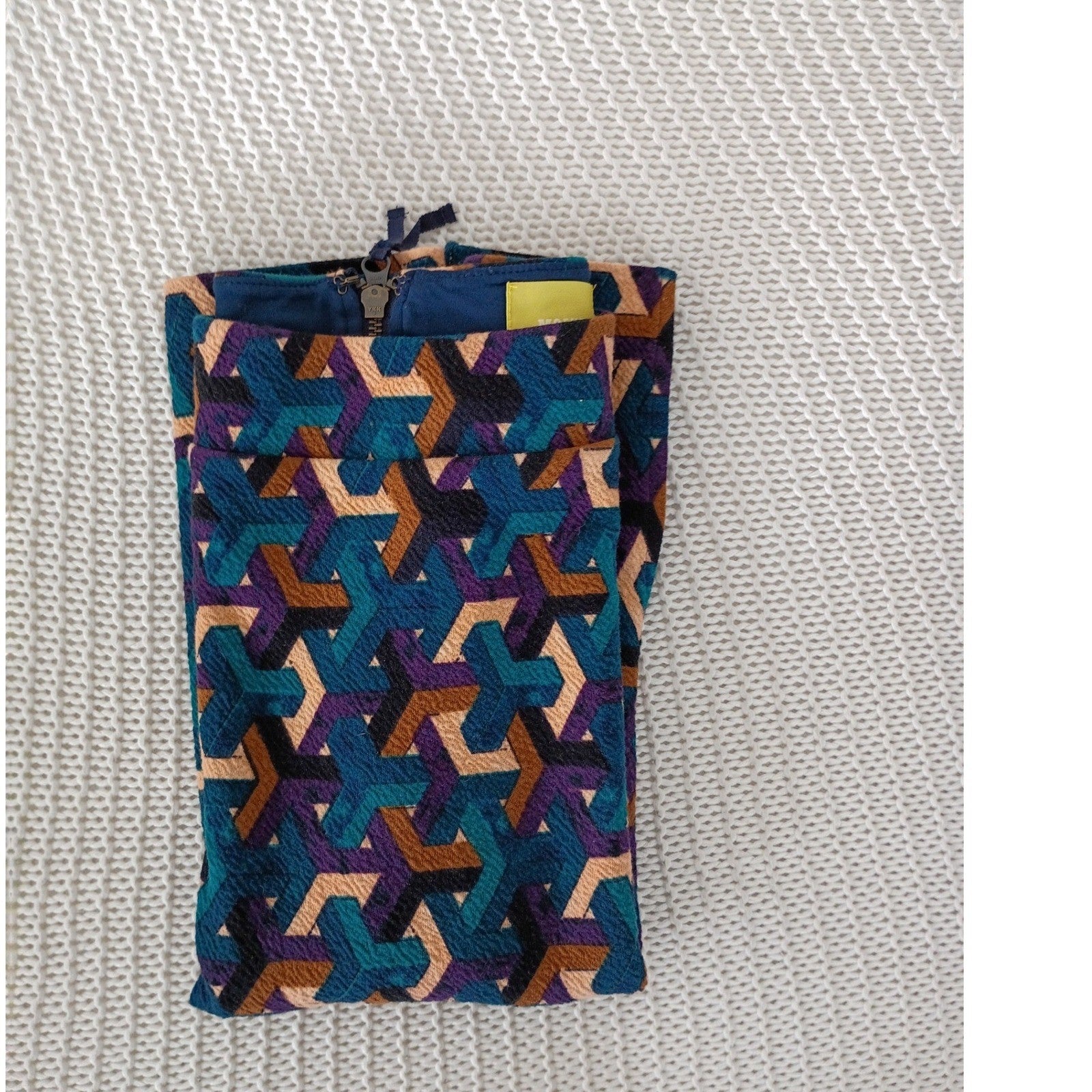 Maeve Anthropologie Geometric Optical Illusion Pencil Skirt Teal Purple Cotton S
