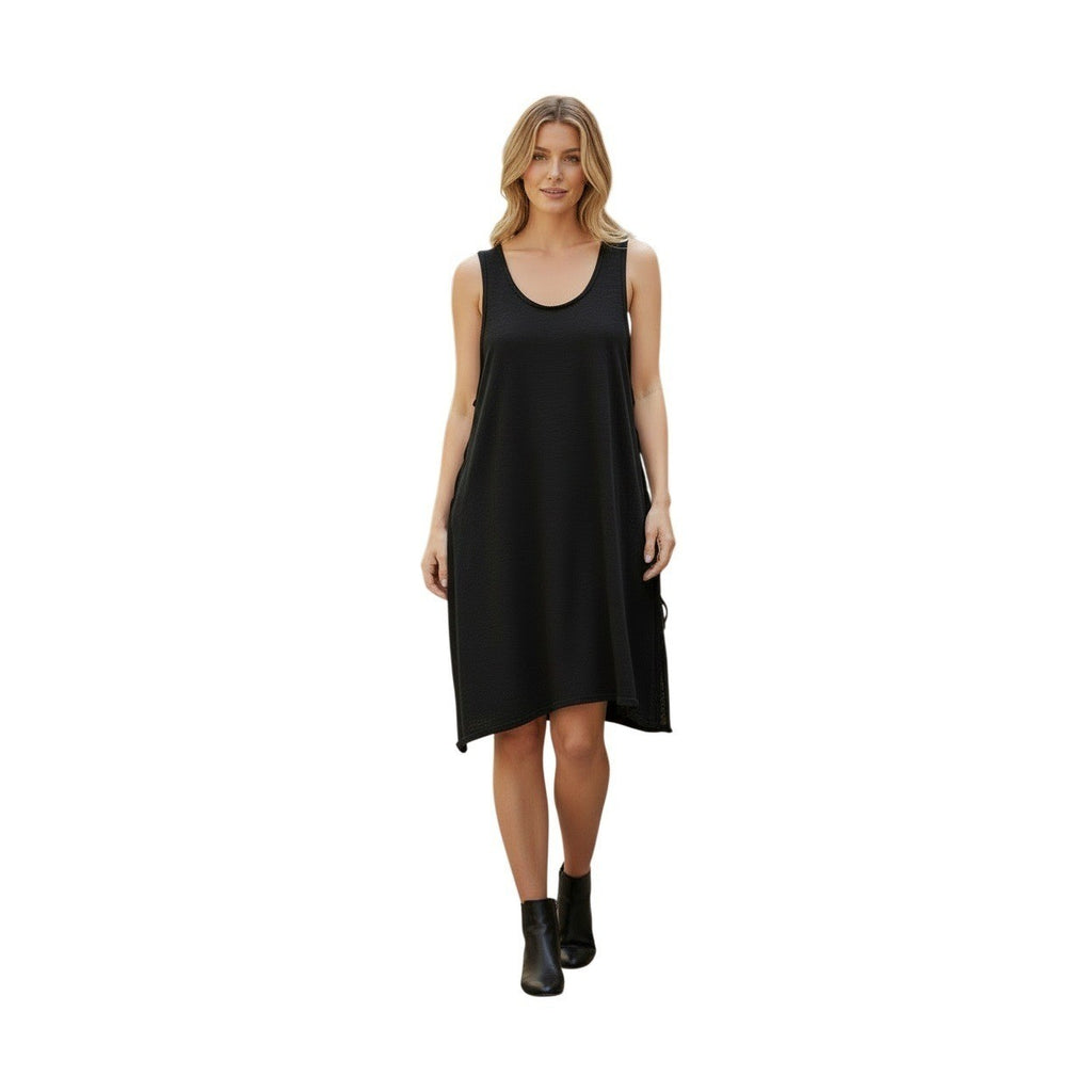 Black Sleeveless Trapeze Dress Minimalist Shift Midi Womens Size L