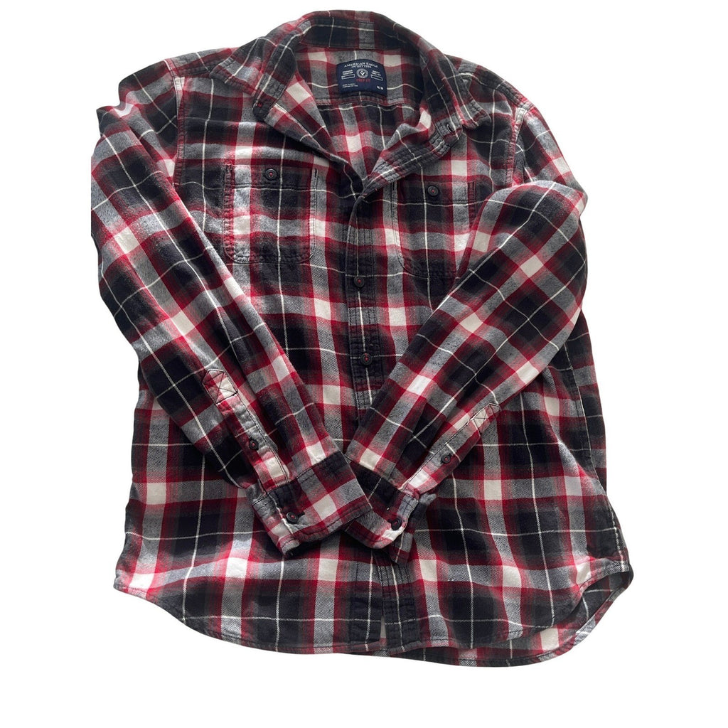Red Black White Plaid Flannel Shirt 100% Cotton Heritage Prep Fit Large