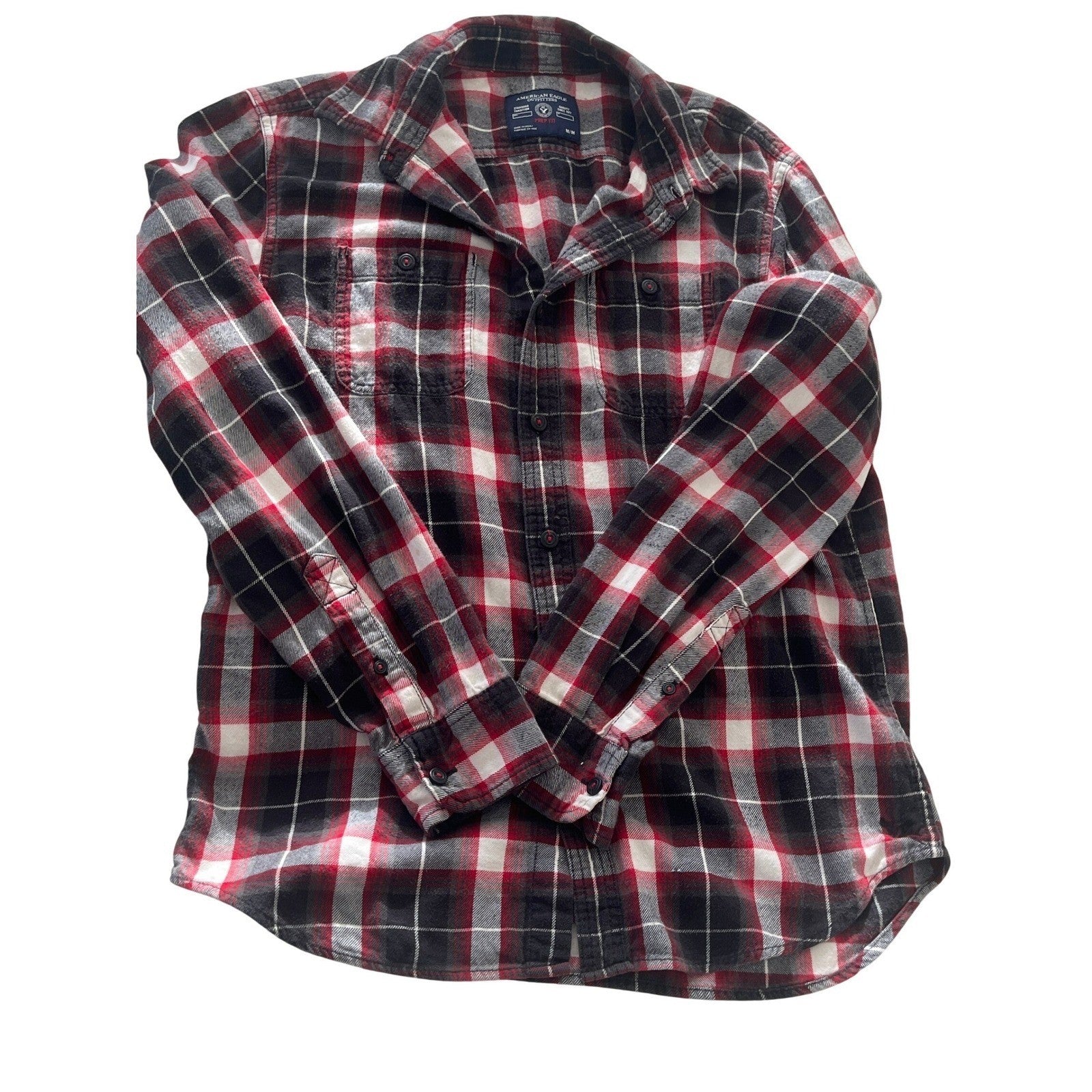 Red Black White Plaid Flannel Shirt 100% Cotton Heritage Prep Fit Large