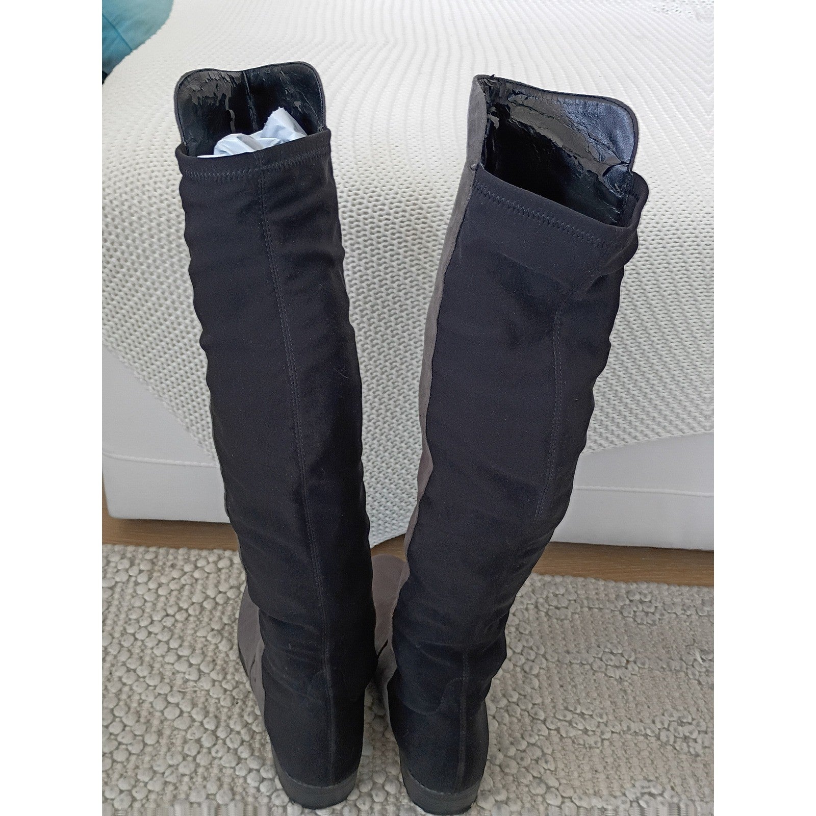 GUESS Womens Grey Black Stretch Over The Knee Flat Boots 8.5M $149