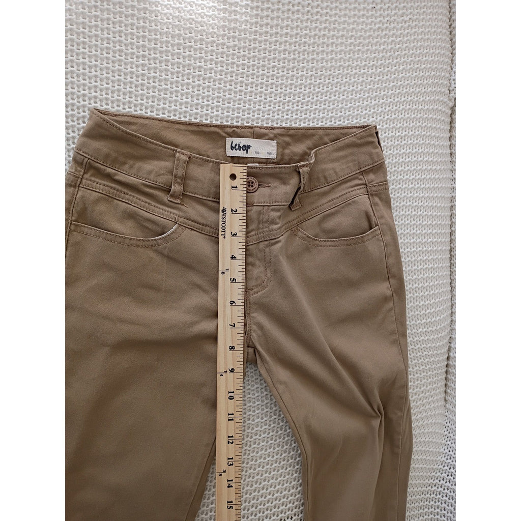 Bebop Womens Khaki Flare Leg Pants Tan Mid Rise Bootcut Trousers Size 7