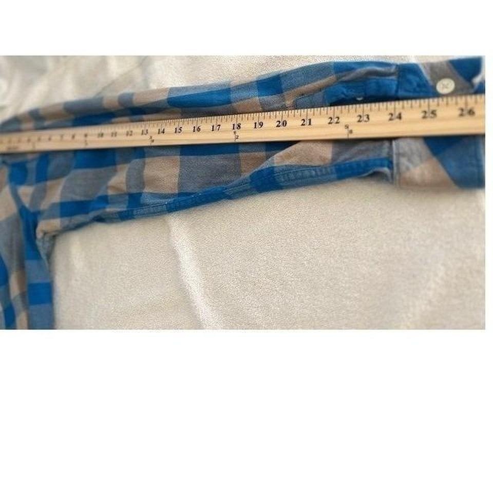ELEMENT Skater Blue Tan Plaid Flannel Cotton Button Down Shirt Large Long Sleeve