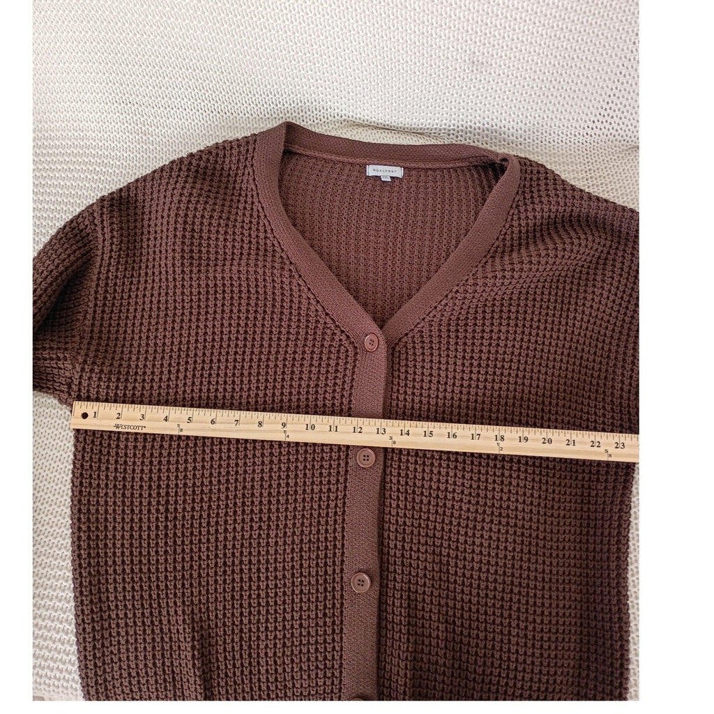 Qualfort Brown Oversized Waffle Knit Button Cardigan 100% Cotton Plus Size 2XL