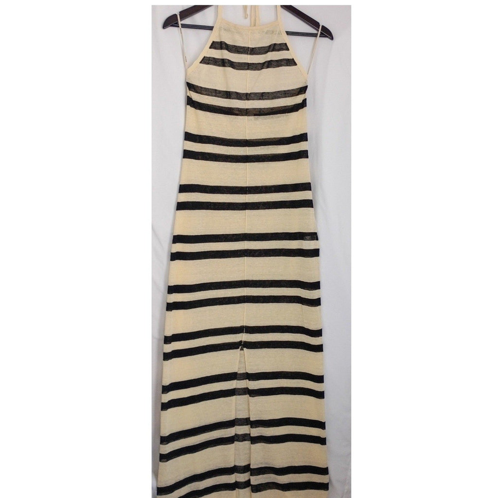 Zulu & Zephyr Striped Organic Linen Halter Maxi Dress Fits S NWOT $230 Coastal