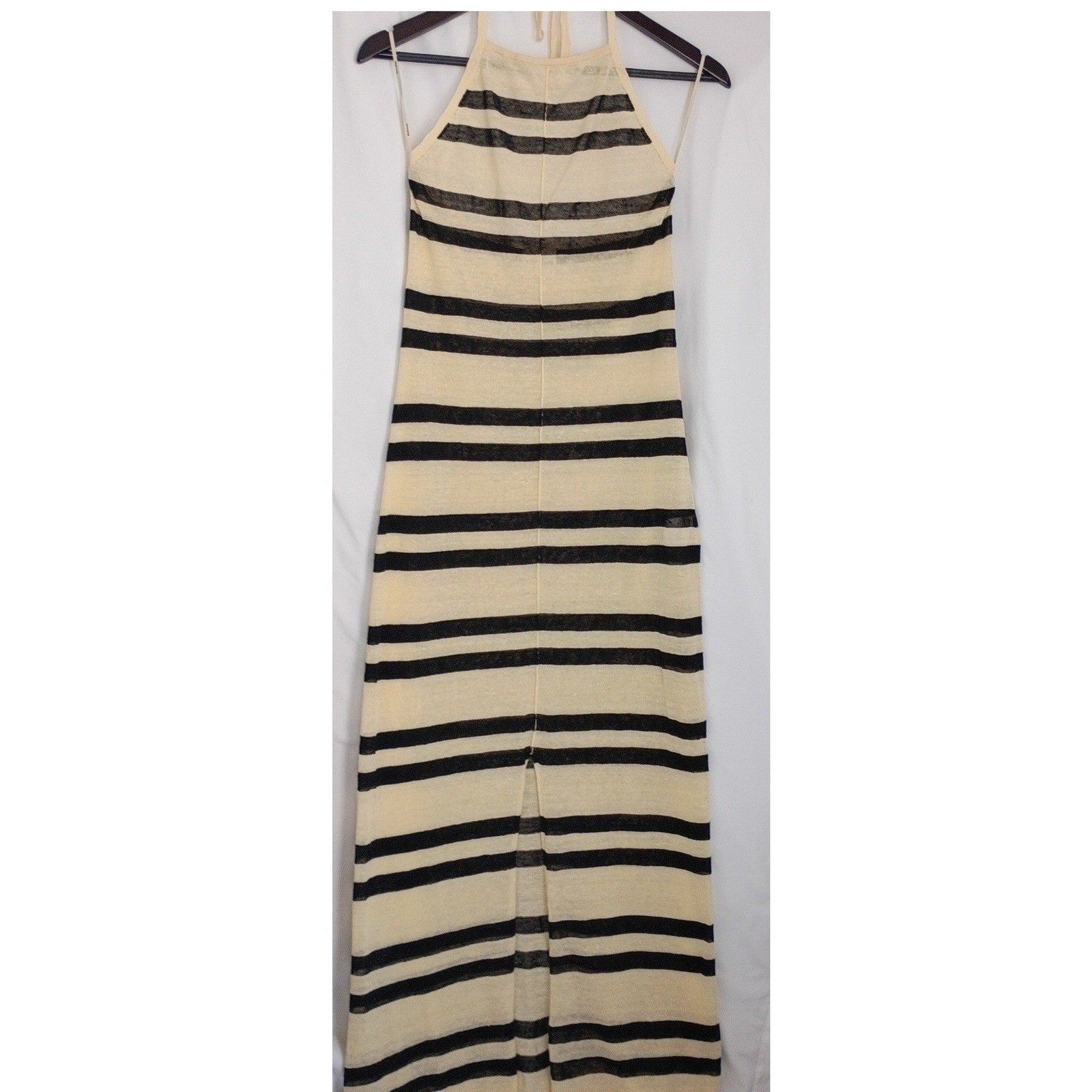 Zulu & Zephyr Striped Organic Linen Halter Maxi Dress Fits S NWOT $230 Coastal