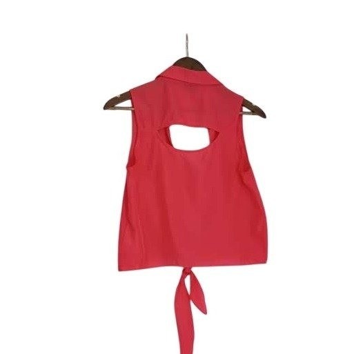 SPARKLE & FADE Coral Pink Sleeveless Tie Front Cutout Crop Top M Casual Chic