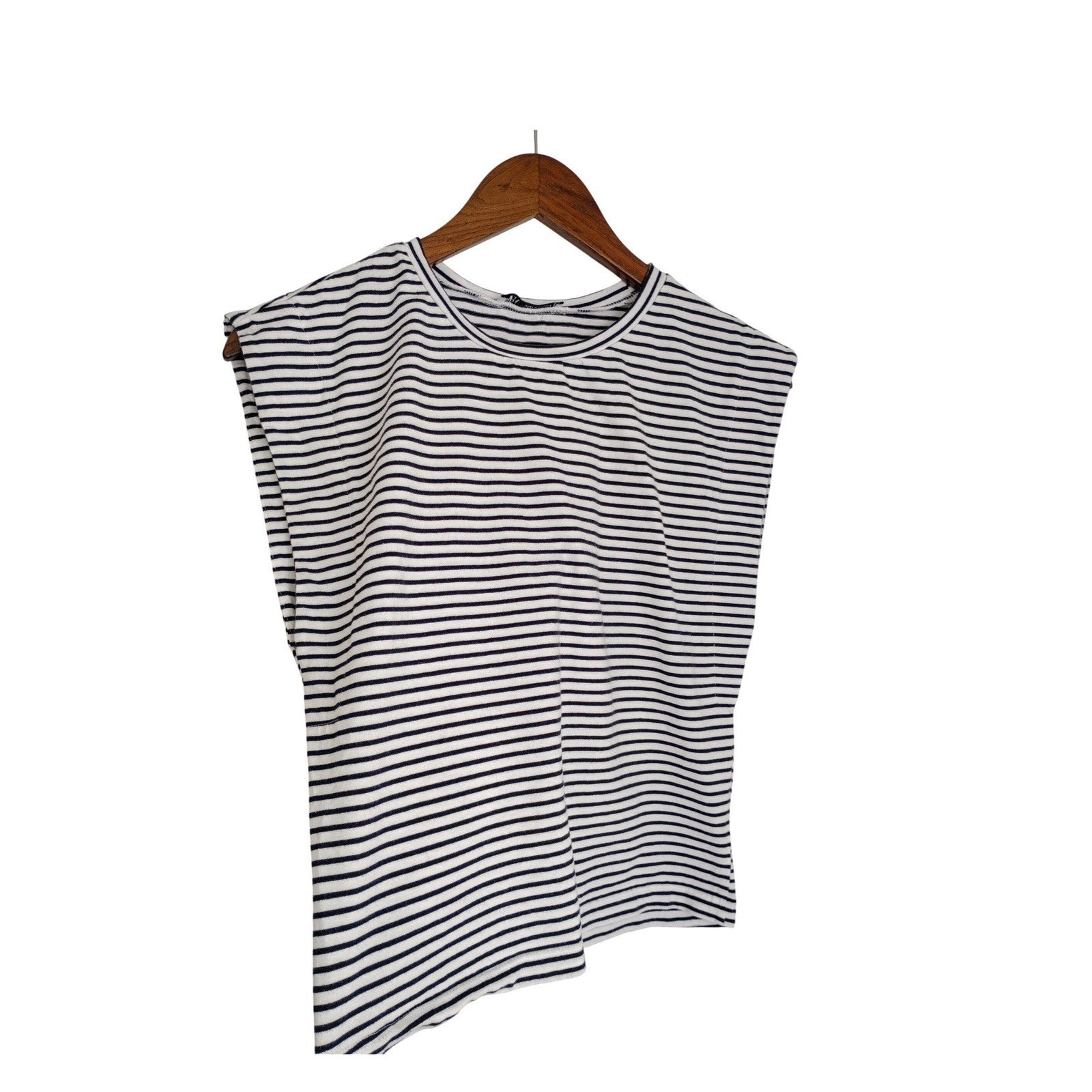 Zara Coastal Nautical Striped Tank Navy White Cotton Slvels Crew Neck Top S NWOT