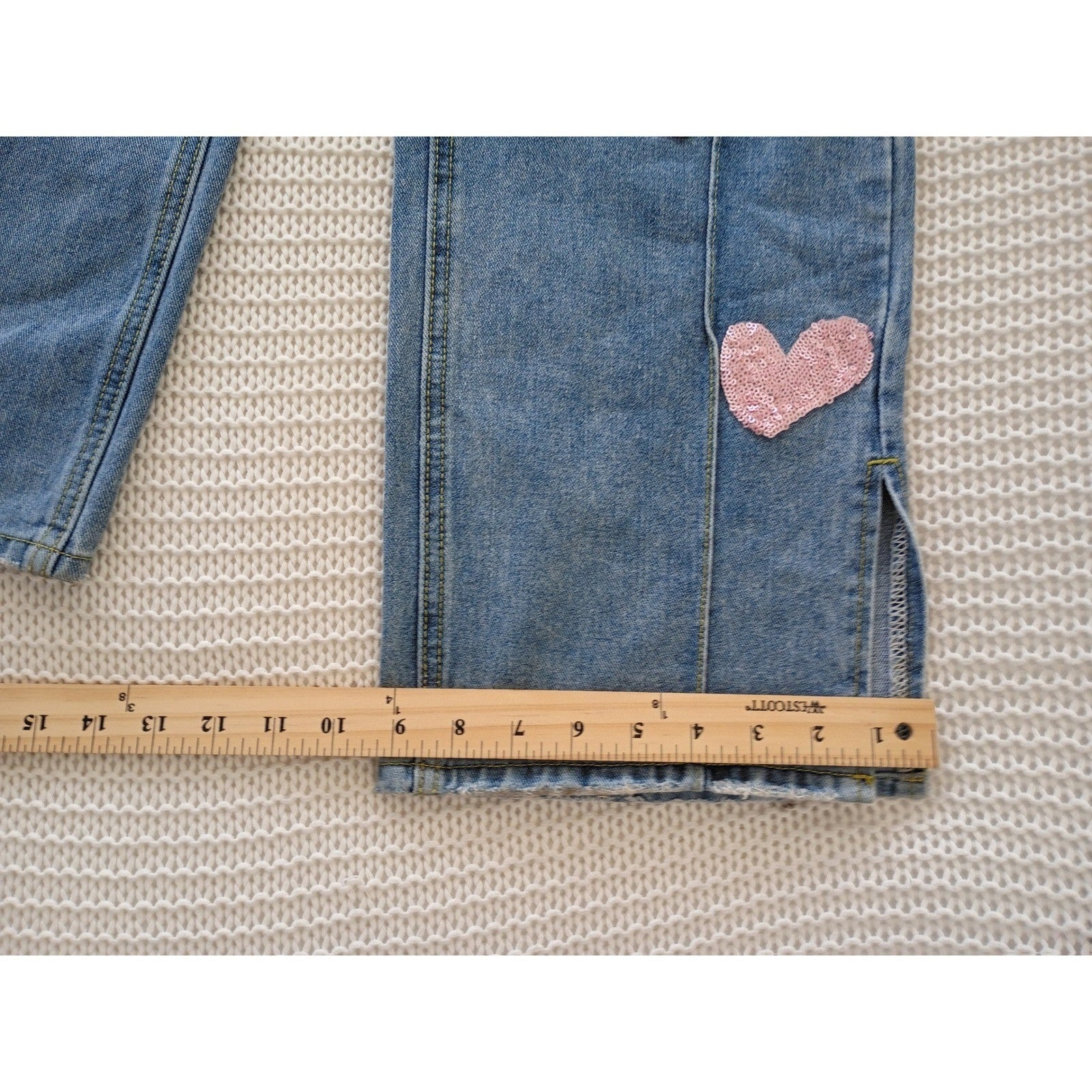 CIDER PINK Closet Sequin Heart Straight Leg Jeans High Rise Side Slit S 25x30