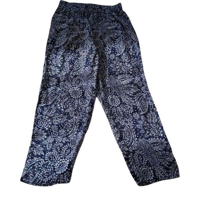 Madewell Blue White Paisley Floral Elastic Waist Viscose Pull On Pants S/M