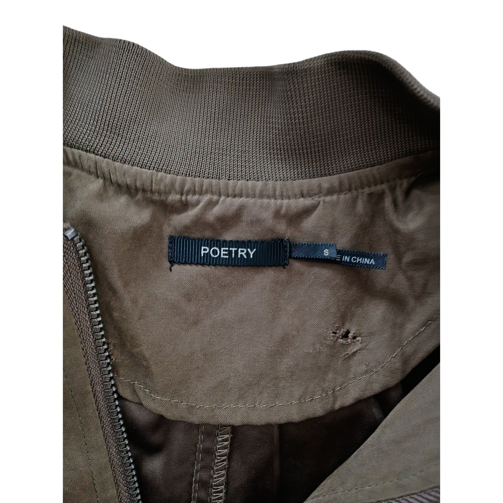 Poetry Olive Green Bomber Jacket Size S - Zip Front
