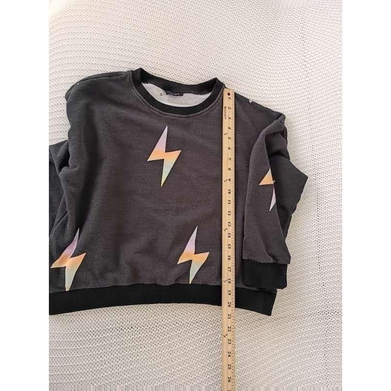 Storia Black Lightning Bolt Cropped Sweatshirt L 85% Cotton Retro Streetwear