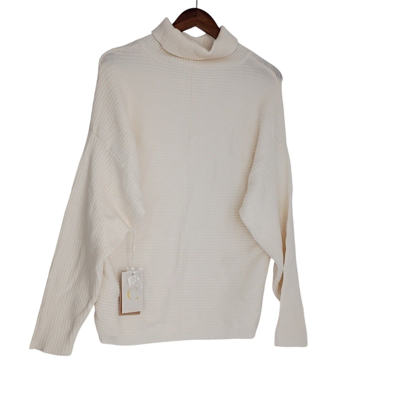 Cyrus Elegant Cream Ribbed Turtleneck Sweater Womens M Soft Knit MSRP 99.00