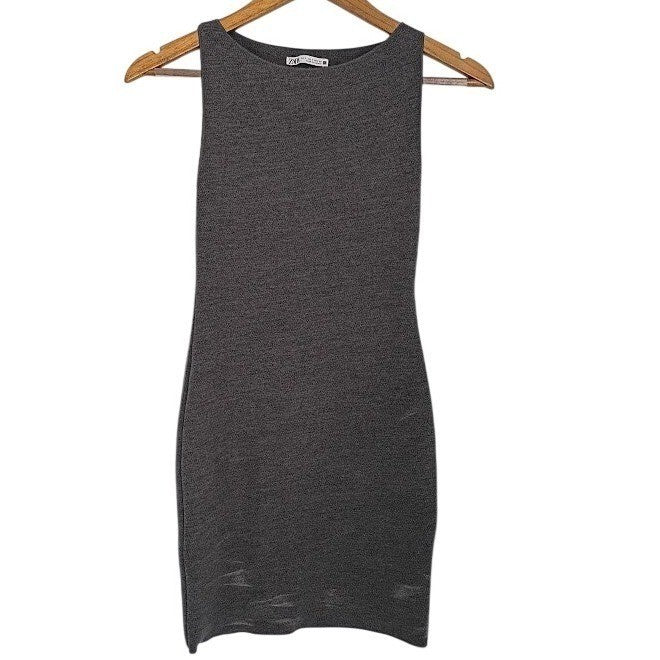 ZARA Sleeveless Knit Bodycon Mini Dress Charcoal Gray S Minimalist