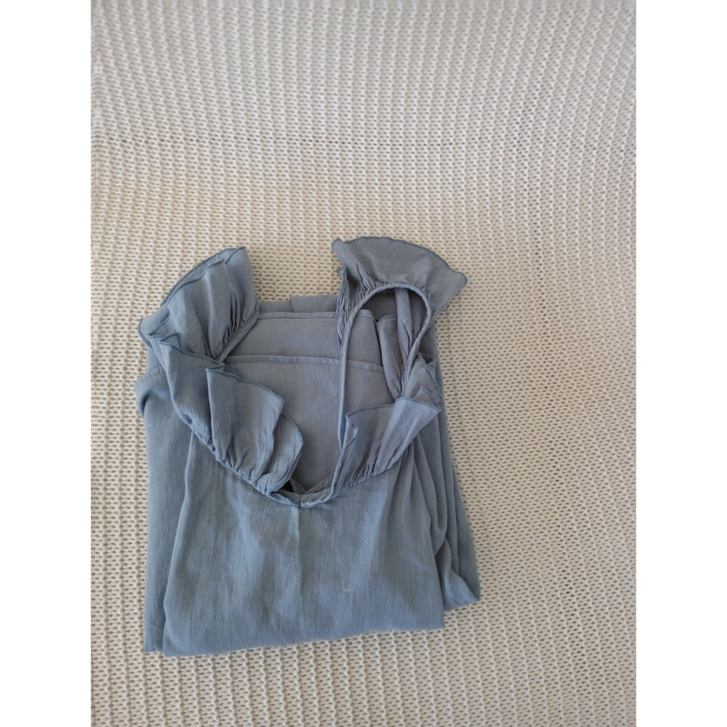 98% Cotton L/XL Maxi Dress ZEXXXY Blue Ruffle Strap Square Neck Slveless Coastal