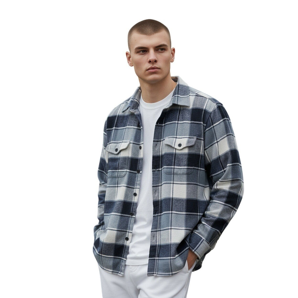 American Eagle Blue White Plaid Flannel Shirt Medium 100% Cotton Long Slve NWOT