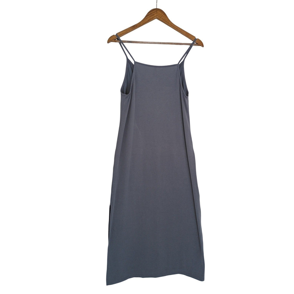 Jolie Gray Slip Midi Dress V Neck Spaghetti Strap Pockets Effortless S