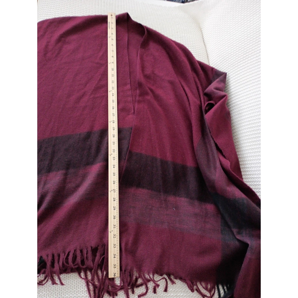 RHEA Cozy Burgundy Southwestern Plaid Fringe Ruana Poncho Wrap NWT L/XL Boho