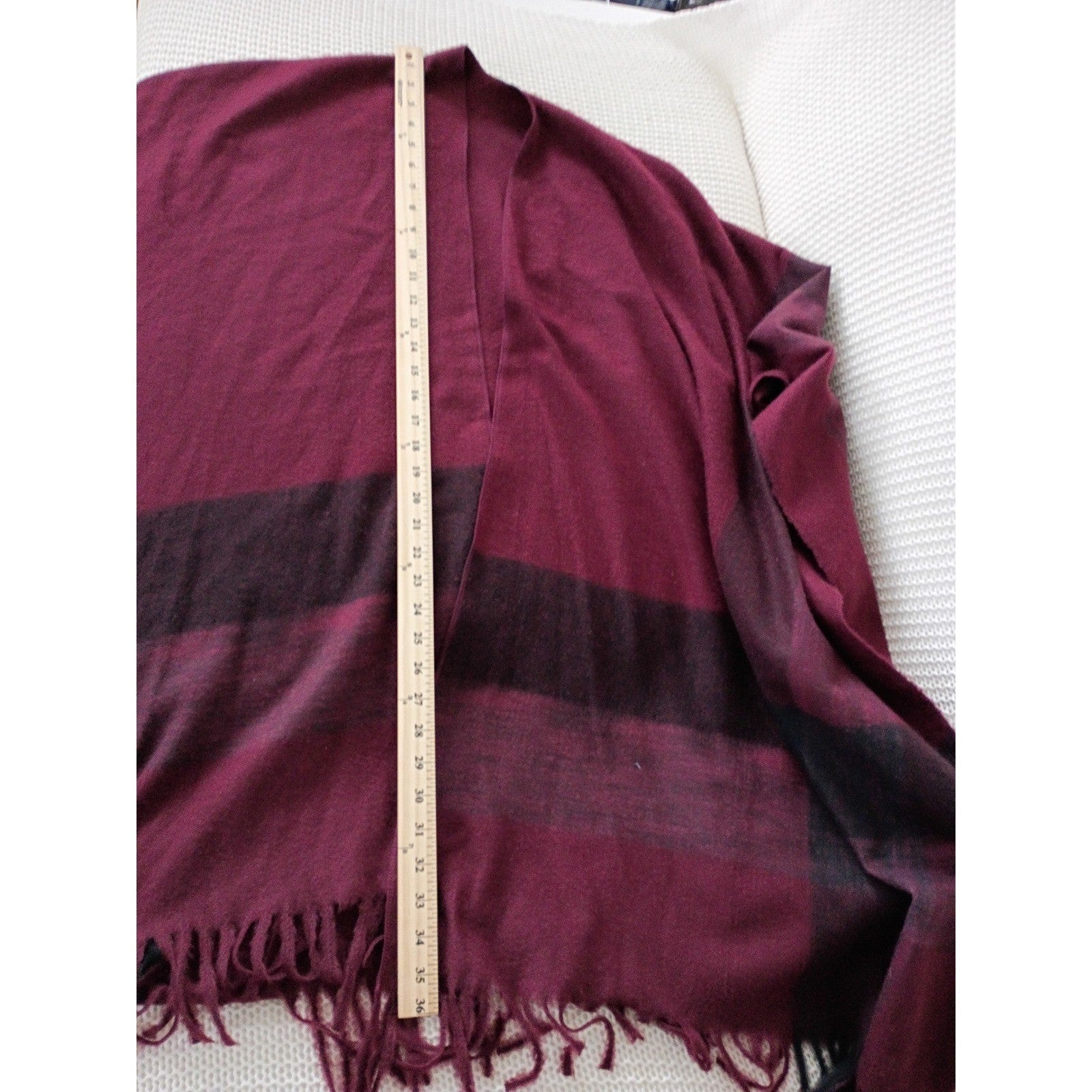 RHEA Cozy Burgundy Southwestern Plaid Fringe Ruana Poncho Wrap NWT L/XL Boho