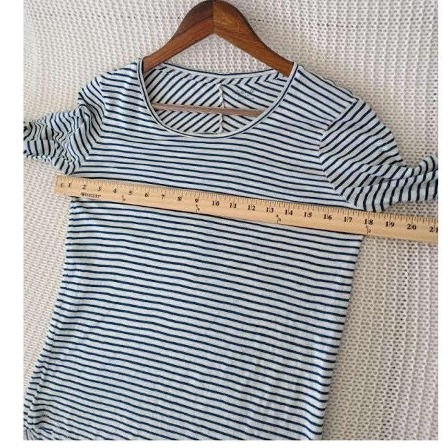 Madewell Coastal Blue White Striped Tee 100% Cotton Scoop Neck Long Sleeve Small